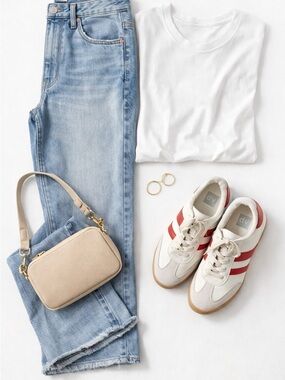 Dolce Vita White Red Stripe Sneakers Low Top Retro Leather Shoes